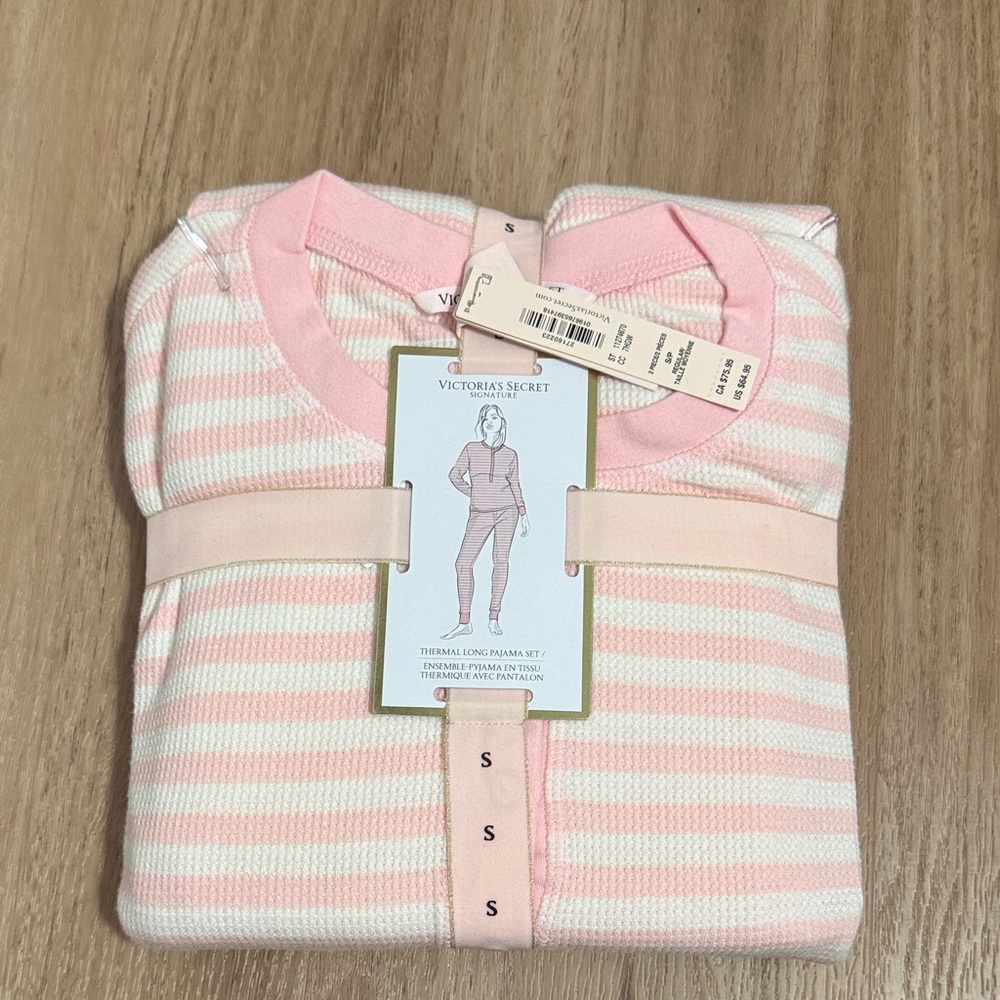 Victoria Secret Pink Striped Thermal Long Pajama Set